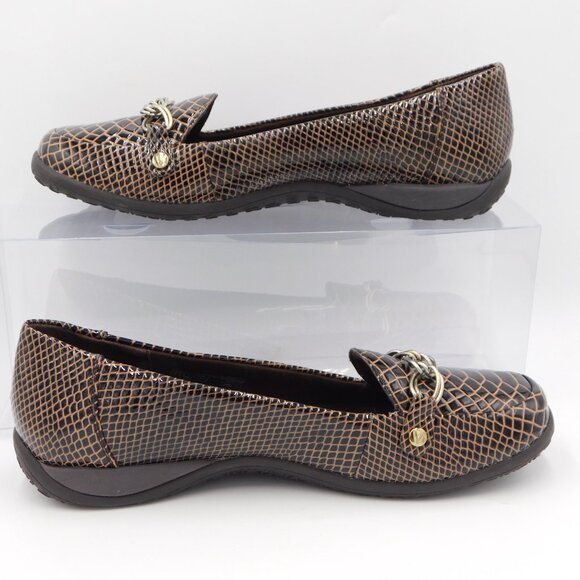 Vionic Brown Patent Leather Faux Croc Embossed Alda Loafers | EUC | 8 Wide - Picture 10 of 12